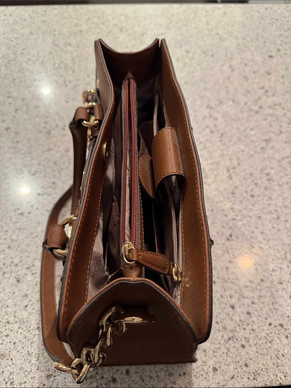 Michael Kors Cognac Saffiano Satchel with Gold Hardware